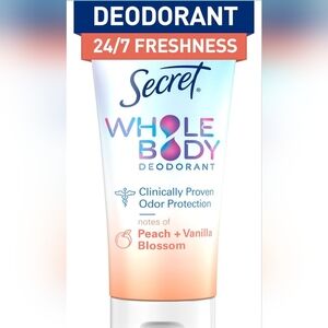 NEW Secret Whole Body Aluminum Free Deodorant Invisible Cream Peach Vanilla 3oz.